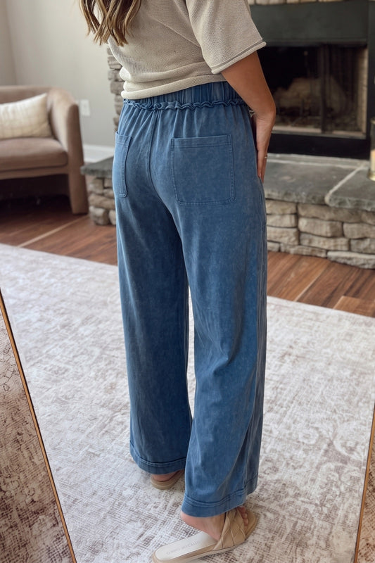 Mineral Wash Seam Detail Flare Leg Drawstring Pants — image 01