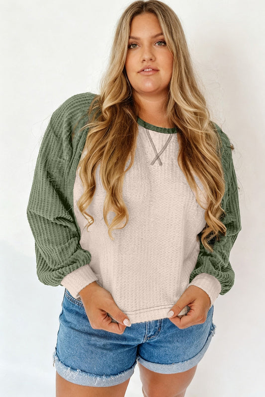 Waffle Color Block Raglan Sleeve Top — image 01