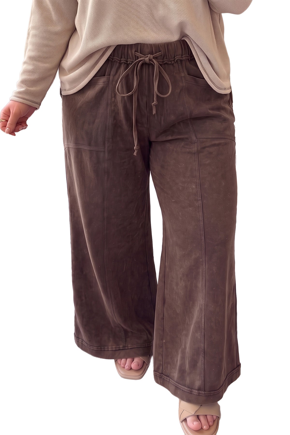 Mineral Wash Wide Leg Pocket Plus Size Pants — image 01