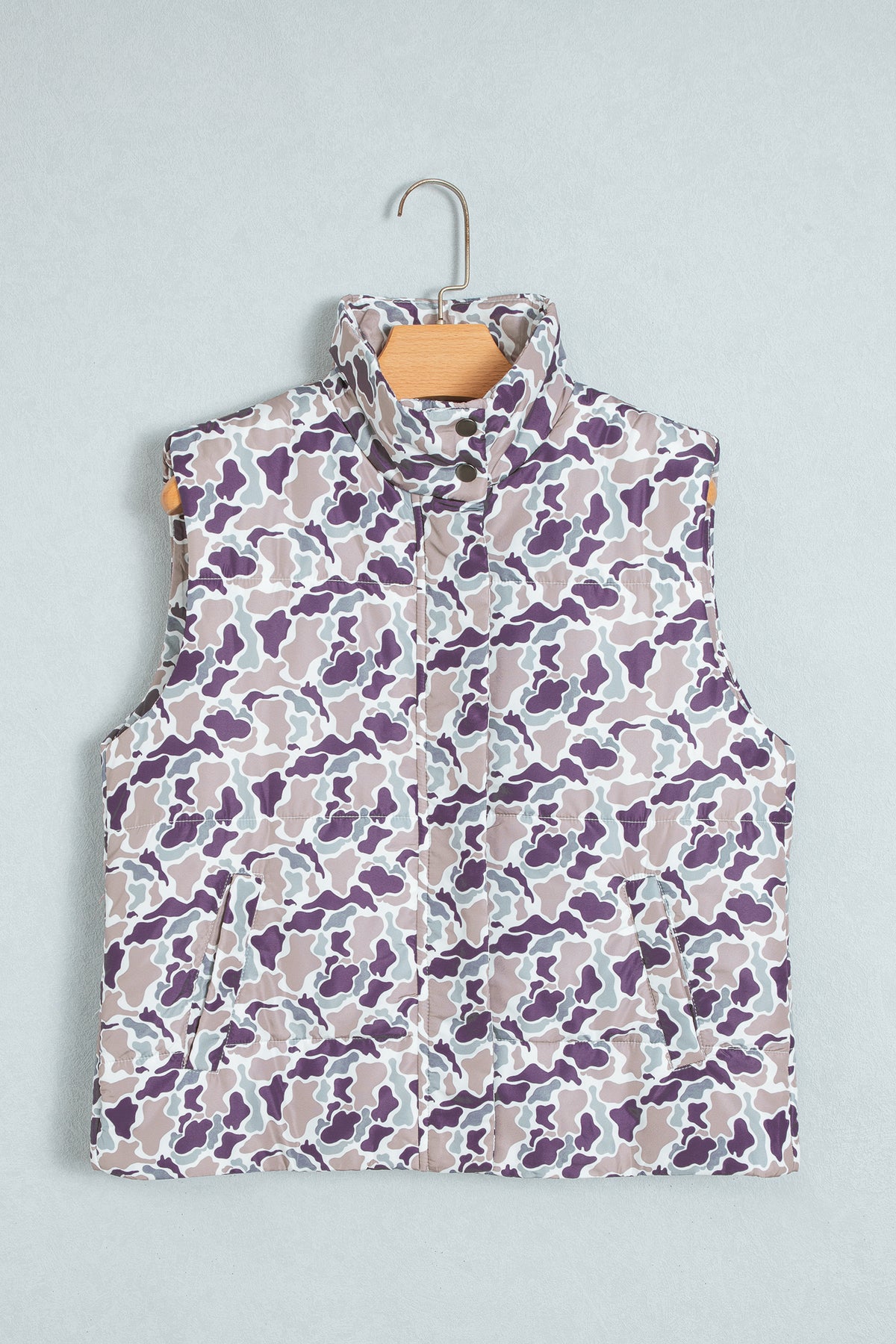 Purple Camo Puffer Zip-Up Stand Neck Sleeveless Vest — image 10