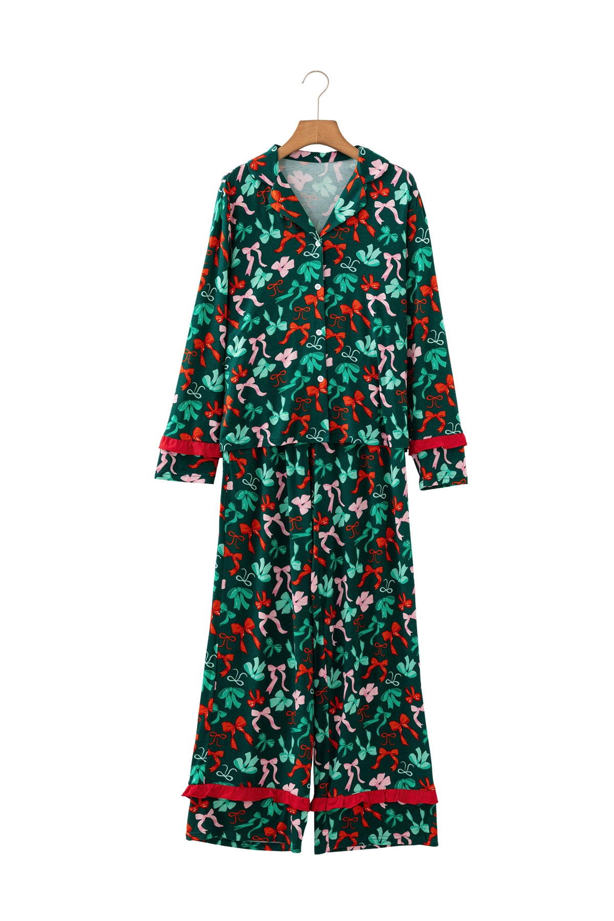 Green Festive Bow Print 2pcs Pajama Pant Set — image 13