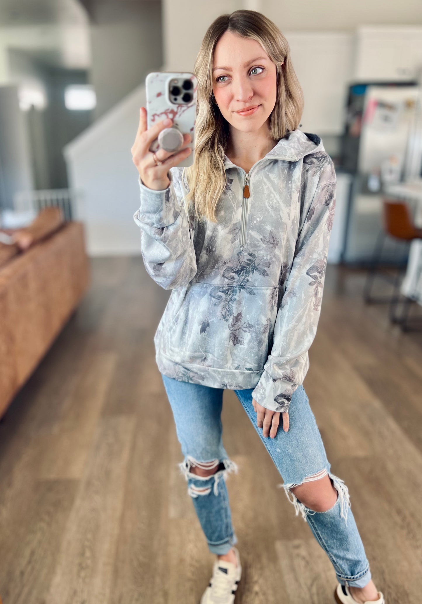 Storm Grey Camo 1/4 Zip Hoodie