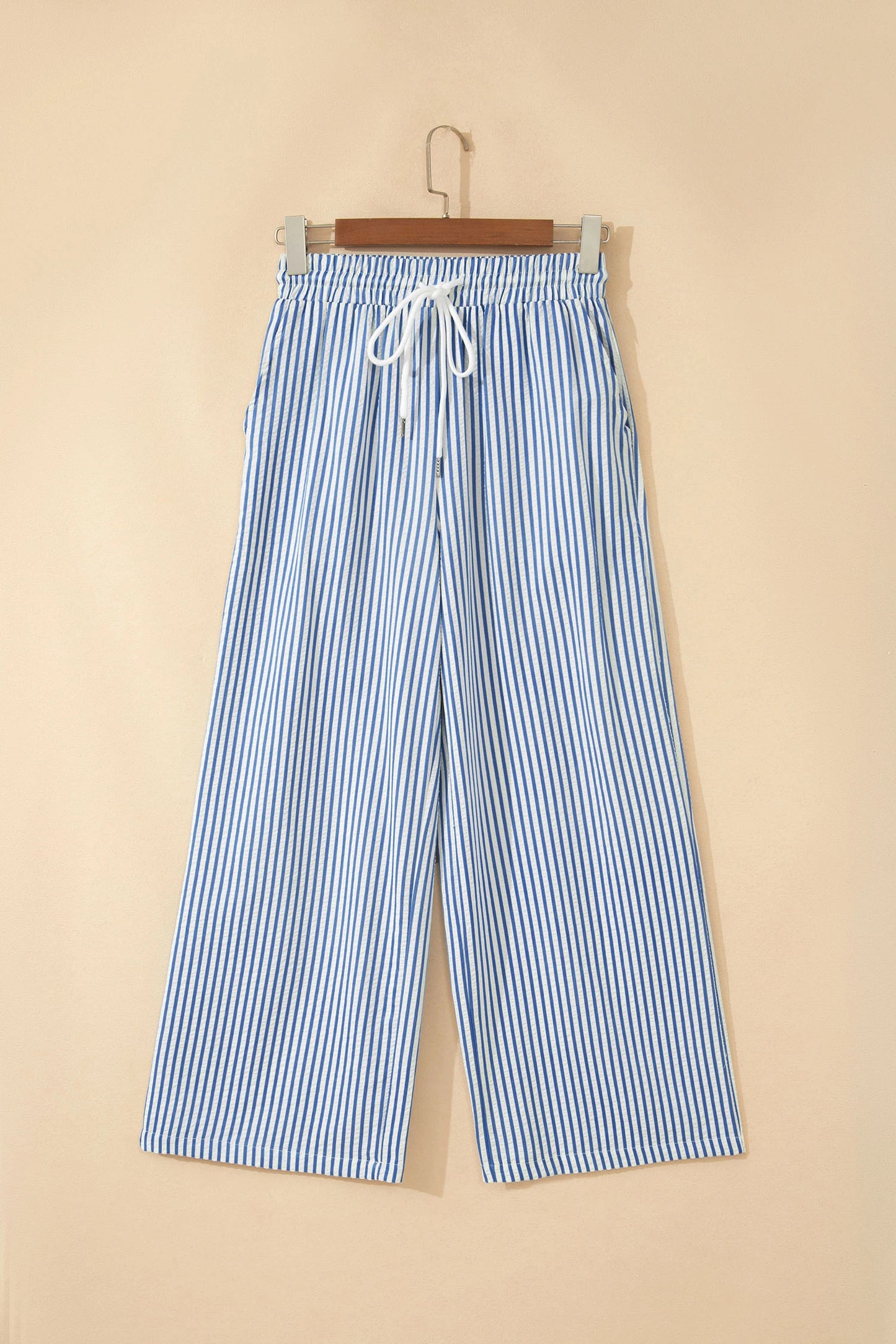 Blue Stripe Drawstring Ankle Pants