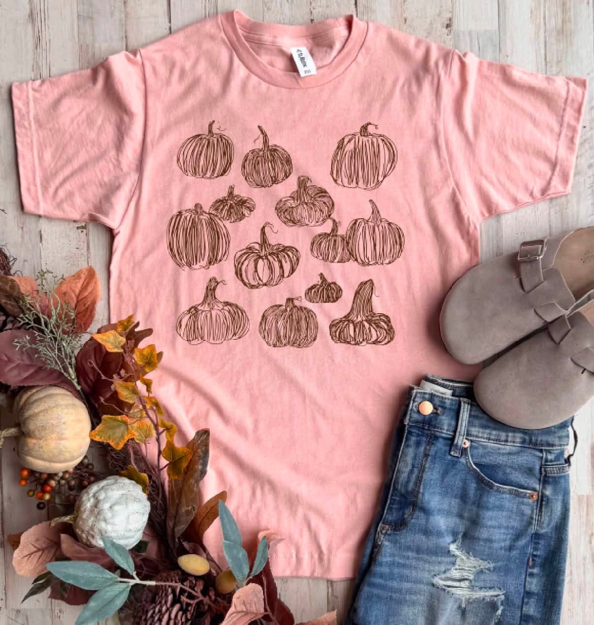 PREORDER: Hand Drawn BROWN Pumpkin Tee//ships in about 2 weeks