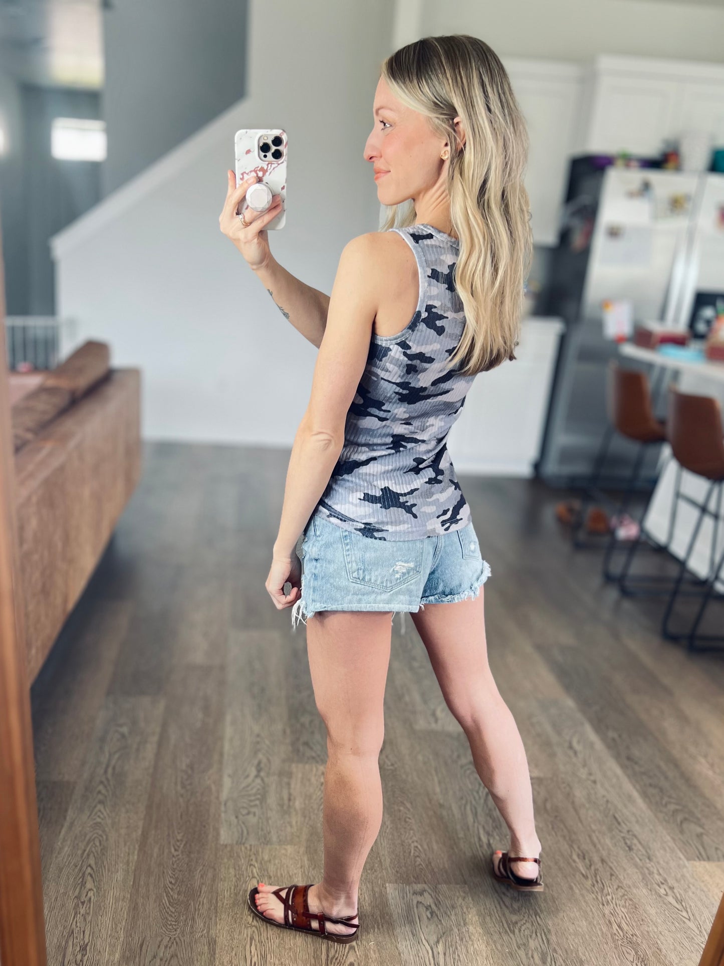 Gray Camo Ribbed Tank Top