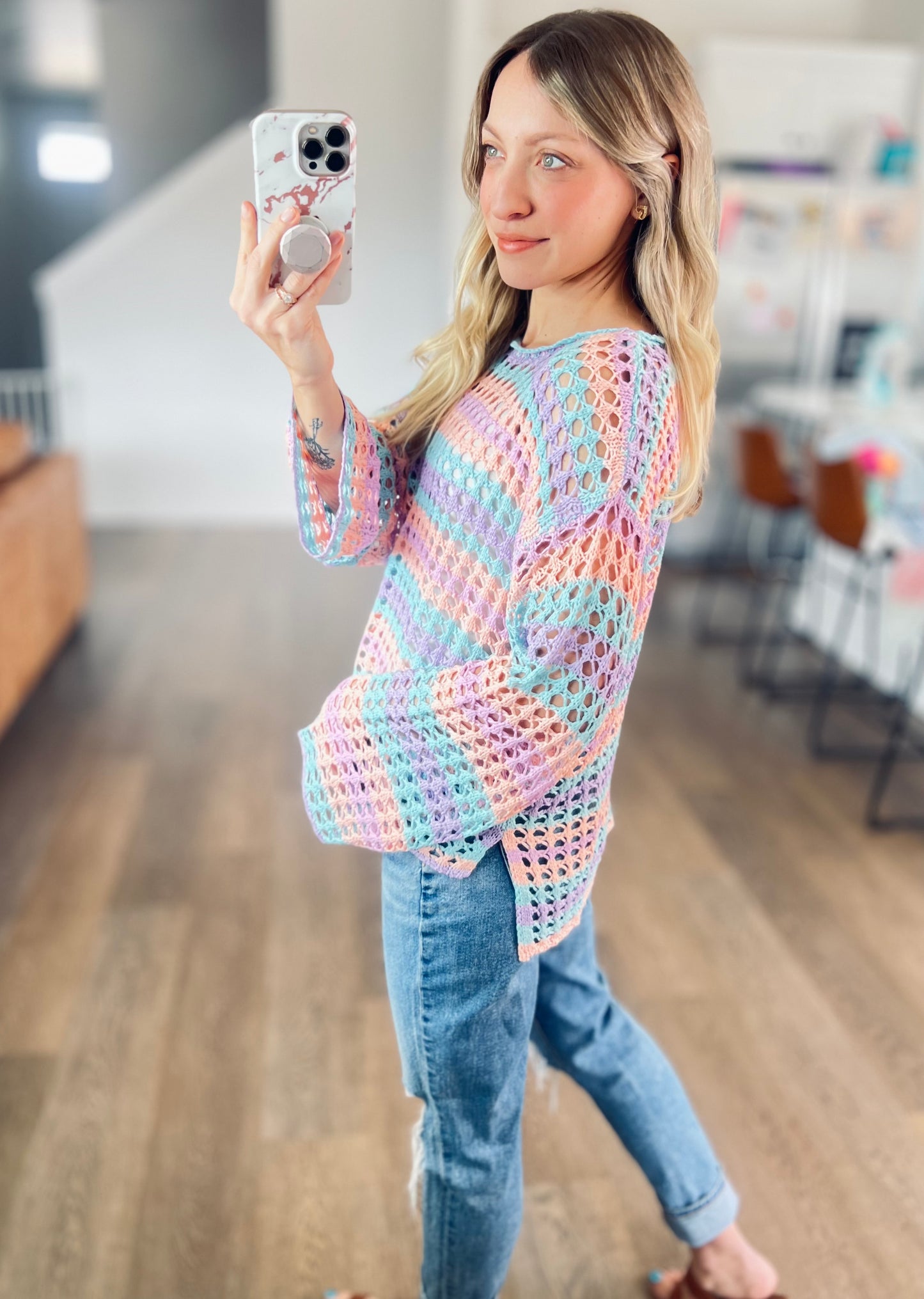 Cotton Candy Open Knit Sweater