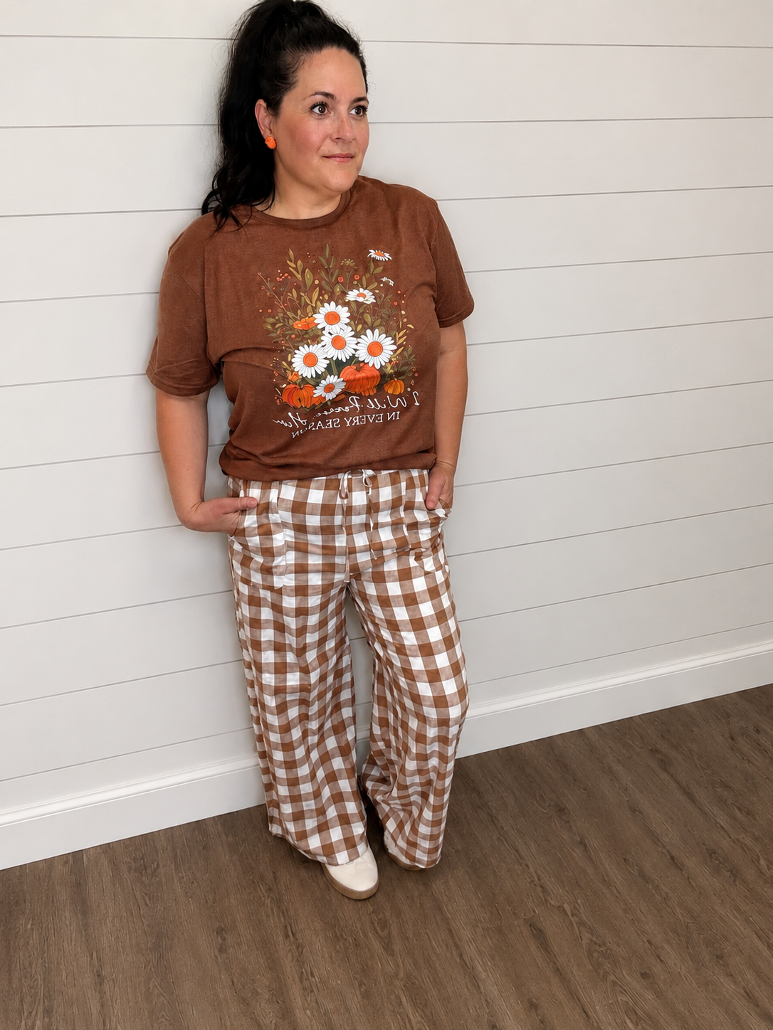 SHIPS FREEE TODAY // Brown Gingham Tie Elastic Waist Pant