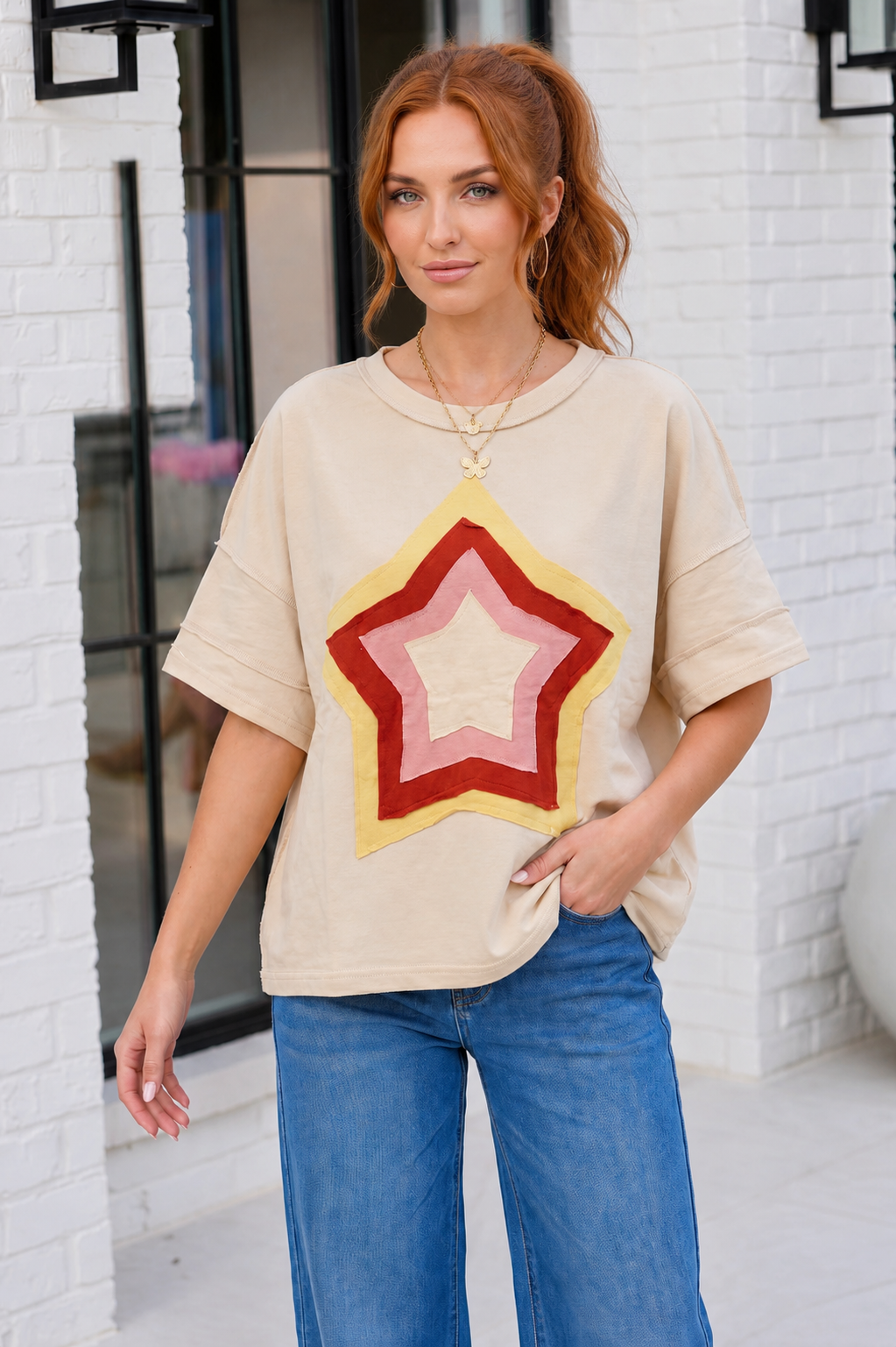 Retro Rainbow Star Oversized Tee