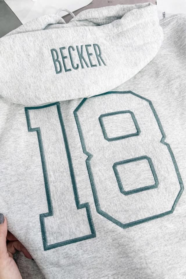PREORDER: Embroidered Hood - Custom Appliqué Number // ships in 1-2 weeks