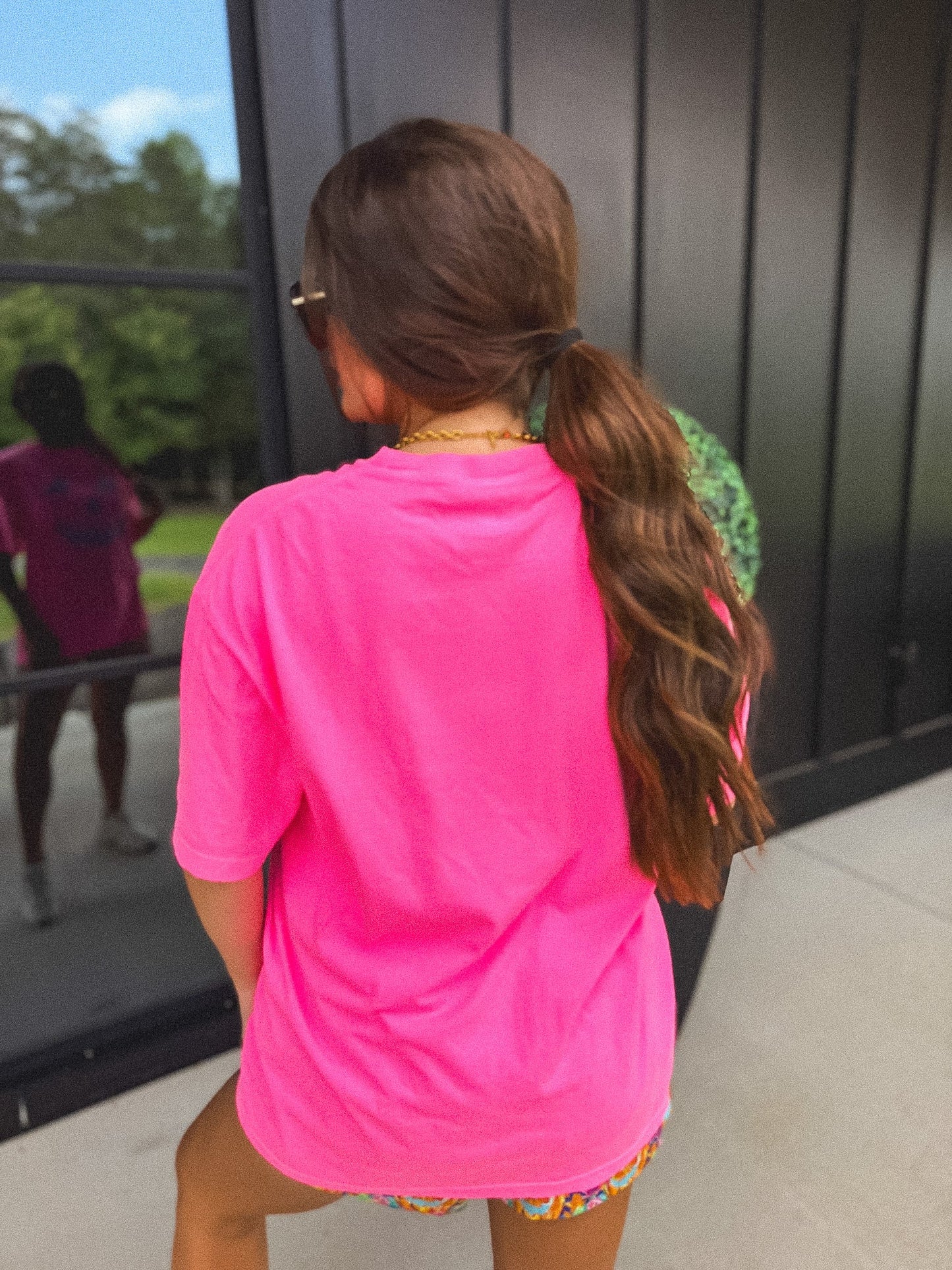 PREORDER:Checkered Pumpkin Face Graphic Tee on Neon Pink // Closes 8/7