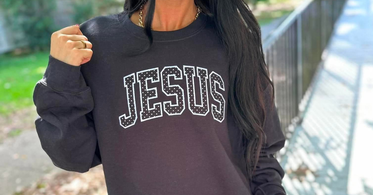 PREORDER: Jesus Polka Dot Embroidered Applique Sweatshirt //ships in 3-4 weeks