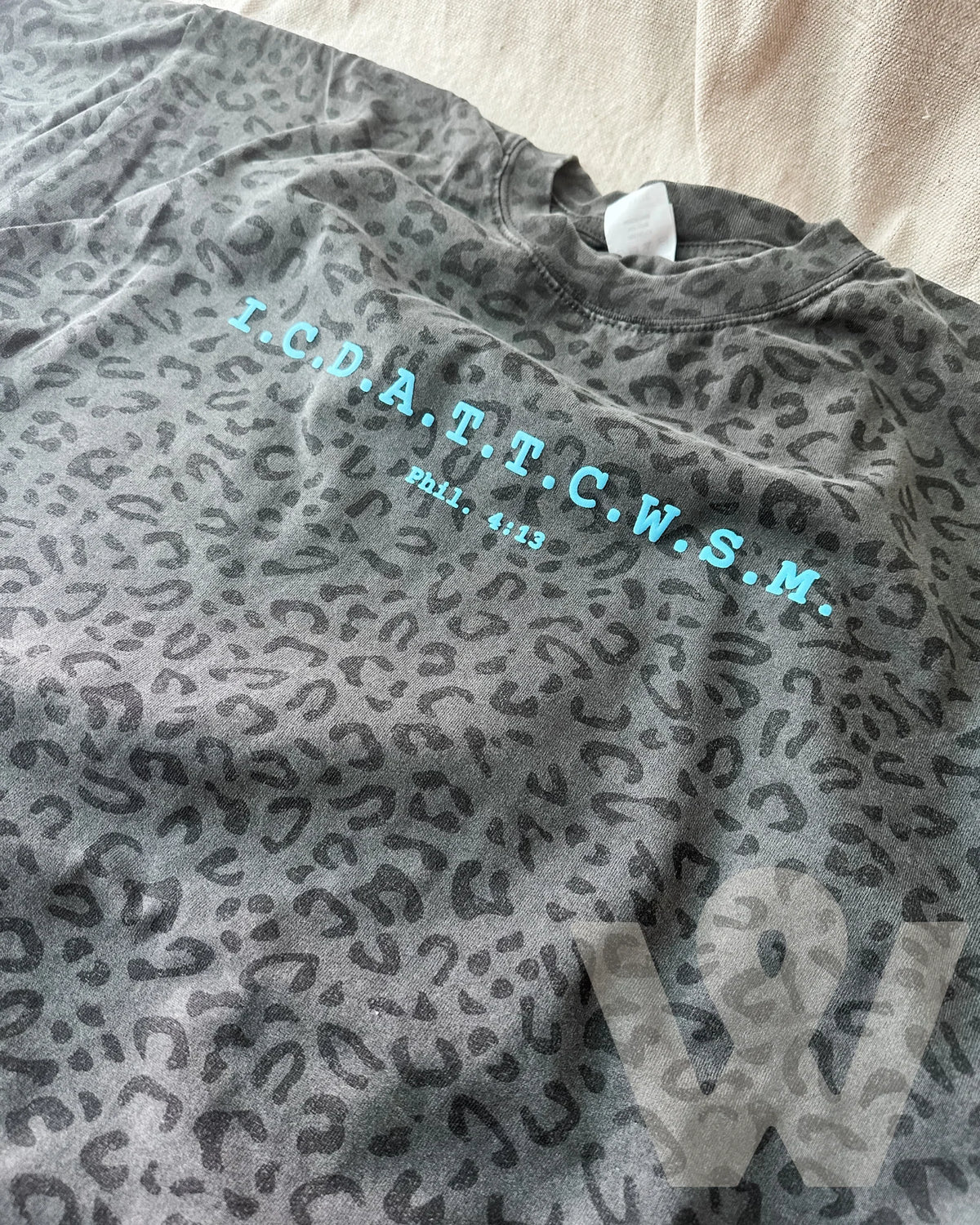 Black Leopard Puff Print Phil 4:13 Camo Tee // ships in about a week