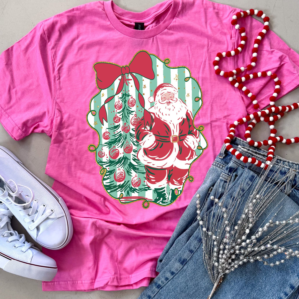 FLASH DEAL // PREORDER: Santa Bow TEE or SWEATSHIRT // ships in about 2 weeks