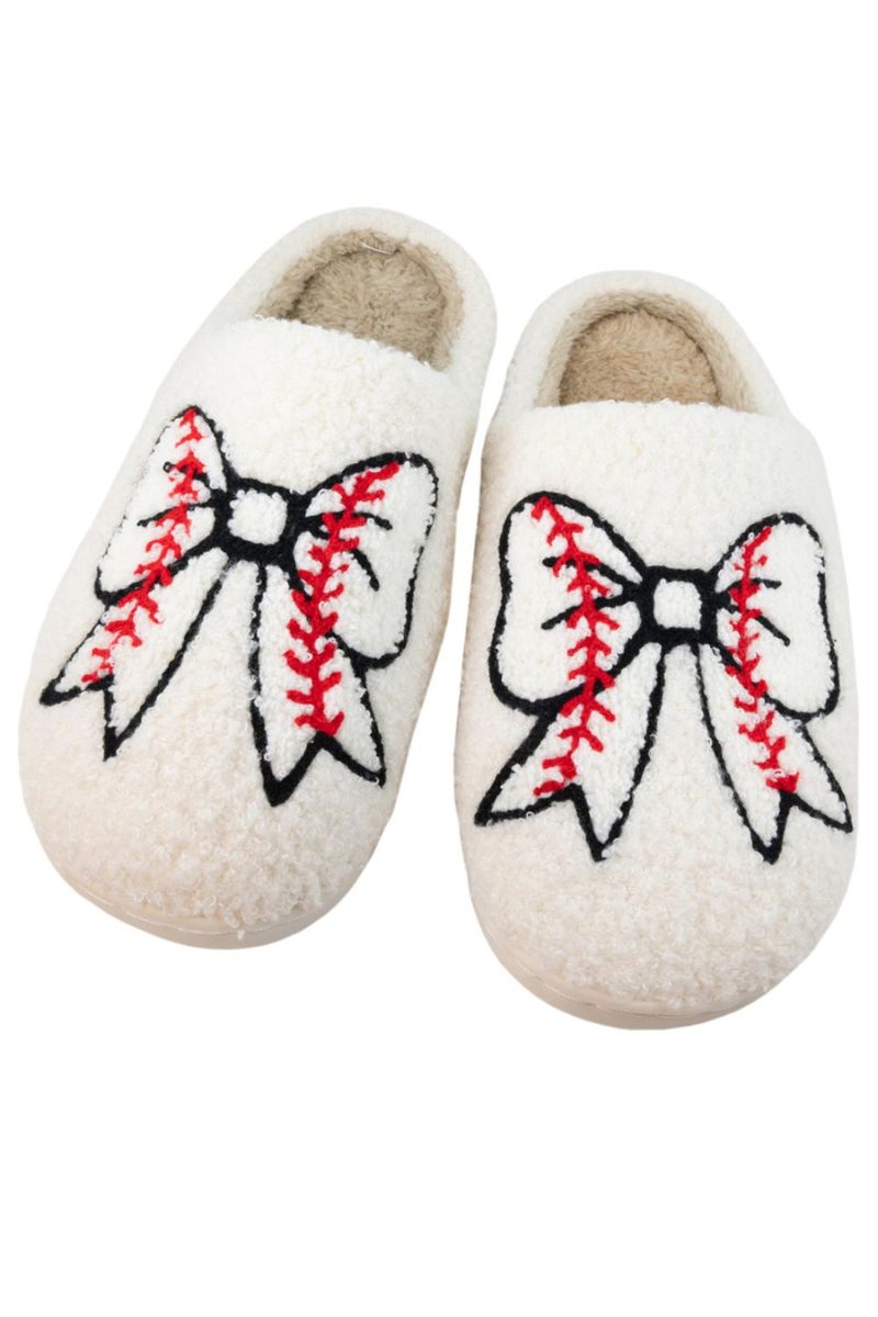 FLASH DEAL // Baseball Bow Fuzzy Slippers // SHIPS IN 1-2 WEEKS