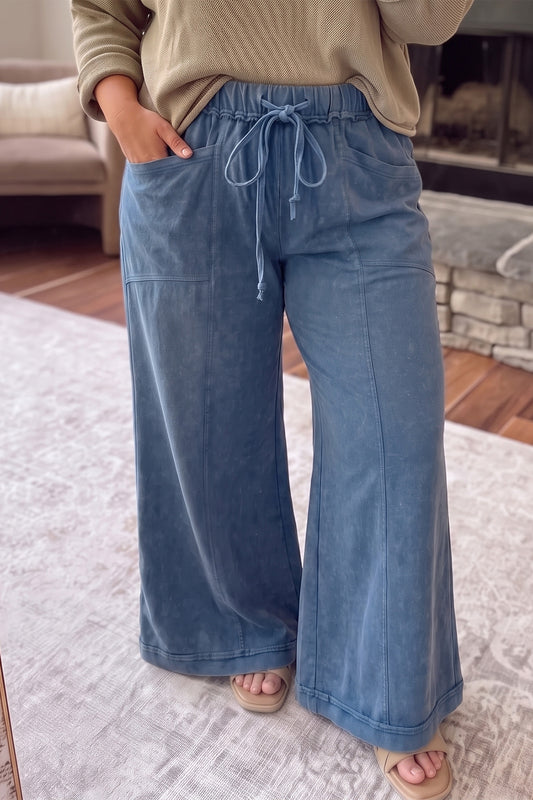 Mineral Wash Wide Leg Pocket Plus Size Pants — image 00