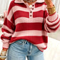 Racing Red Button Collar Relaxed Pullover Sweater — image 00