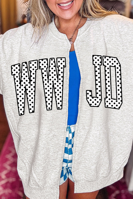 PREORDER // Light Grey WWJD Polka Dot Open Front Tunic Sweatshirt // ETA mid November — image 00