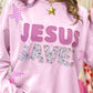 Pink JESUS SAVES Patchwork Stars Plaid Floral Letters Baggy Sweatshirt — image 00
