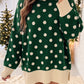 Green Polka Dot Pattern Ribbed Colorblock Trim Split Tunic Sweater — image 00