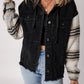 Black Plaid Sleeve Frayed Hem Hooded Denim Jacket — image 00