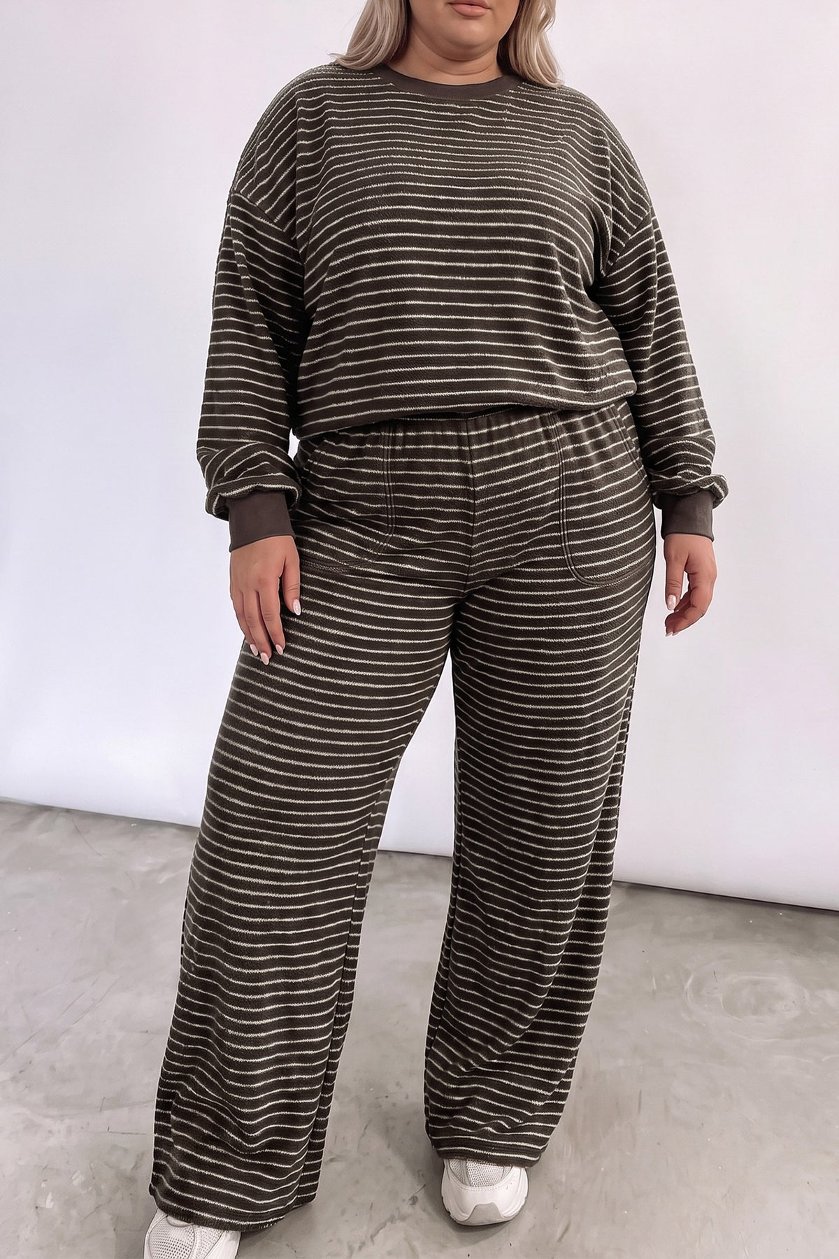 Stripe Cozy Terry Knit Pullover + Pocket Pants Set — image 00
