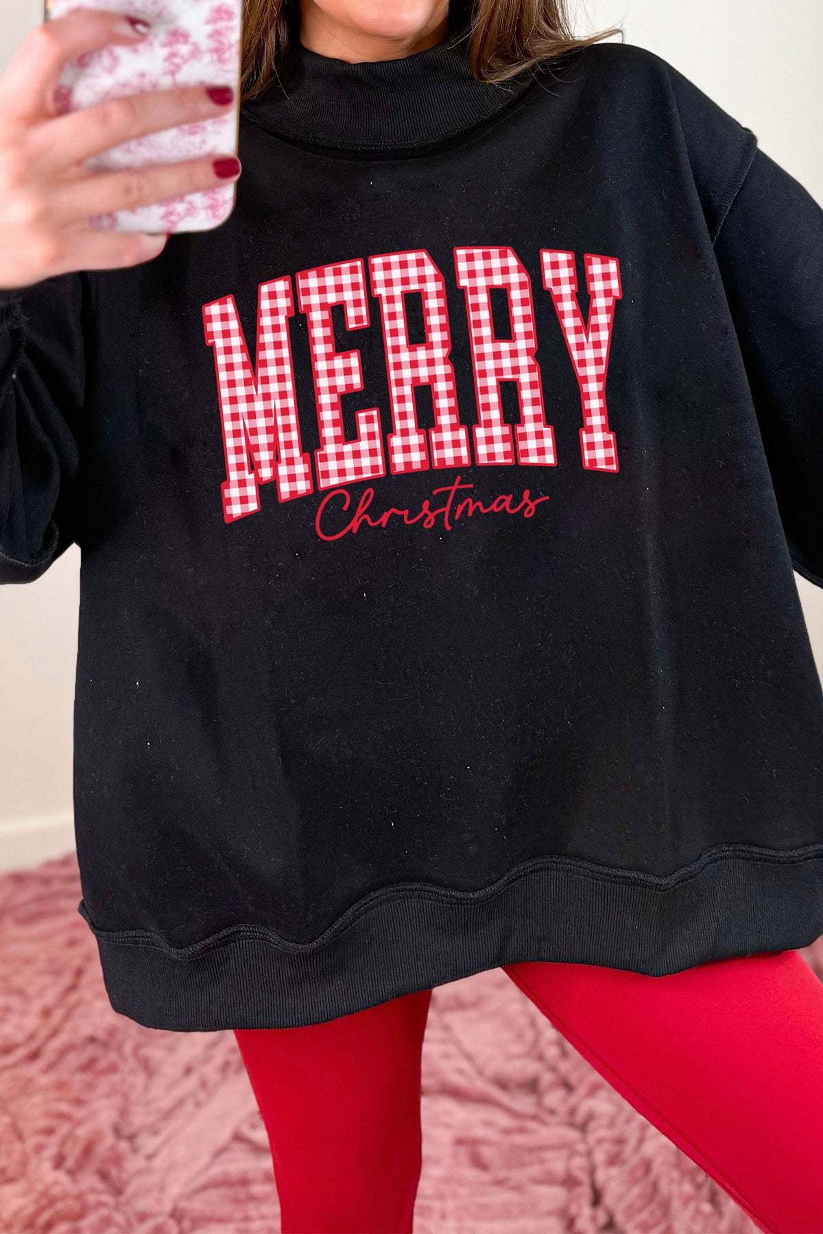 Black Plaid Merry Christmas High Neck Sweatshirt — image 00