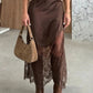 PREORDER // Dark Brown Lace Patchwork Hem Long Skirt // ETA November — image 00