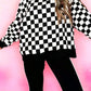 Black Checkered Print High Neck Baggy Sweatshirt — image 00