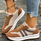 Brown Varsity Color Block Patchwork Lace-up PU Leather Sneakers — image 00