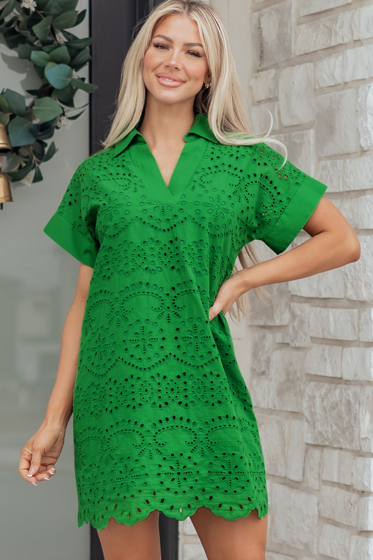 Black Solid Color Eyelet Embroidered T Shirt Mini Dress — image 00