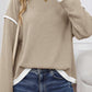 Light Pink Contrast Color Trim Knit Drop Shoulder Loose Top — image 00