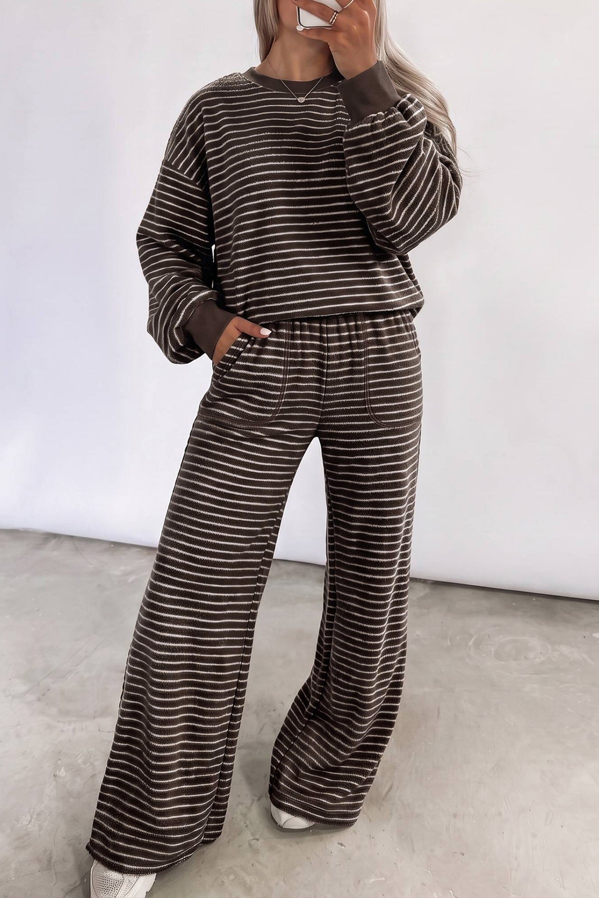 Stripe Cozy Terry Knit Pullover + Pocket Pants Set — image 00