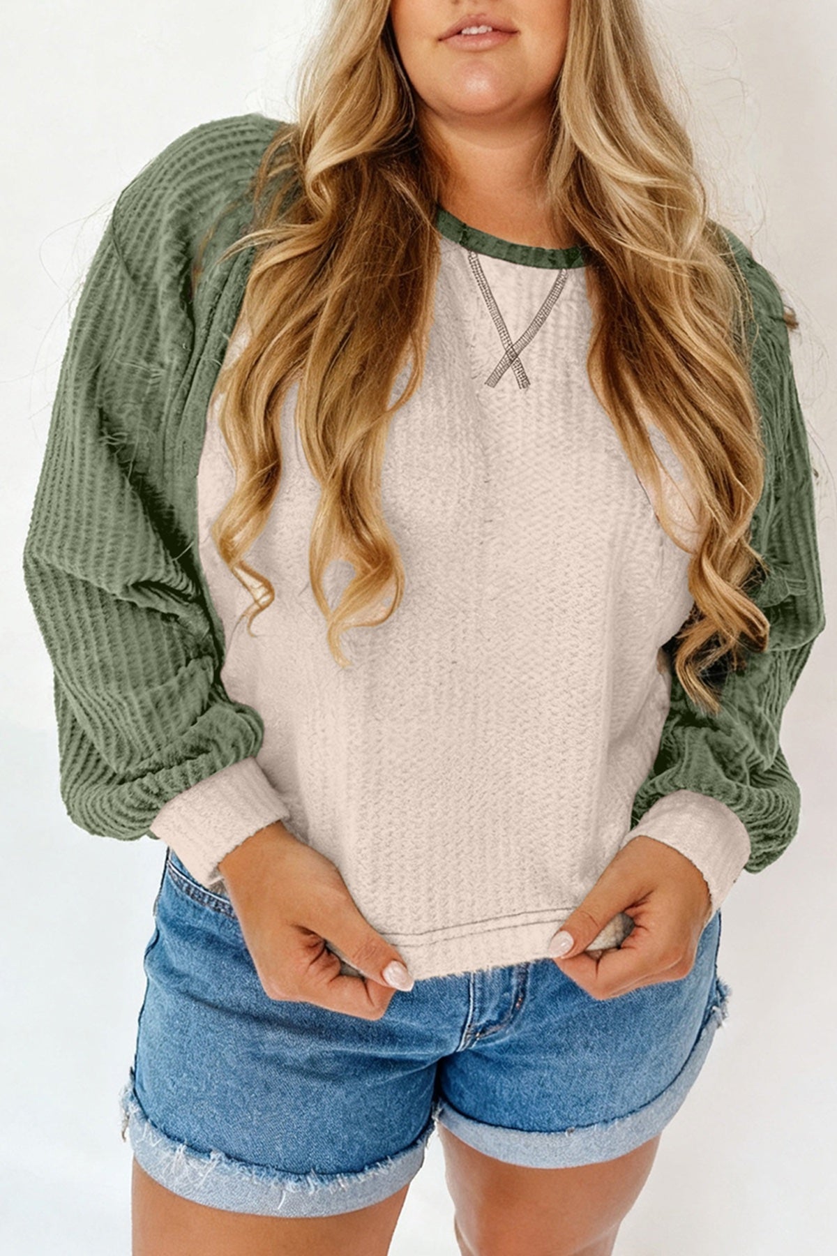 Waffle Color Block Raglan Sleeve Top — image 00