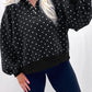 Black Polka Dot Print Metal Button Collar Casual Pullover Sweatshirt — image 00