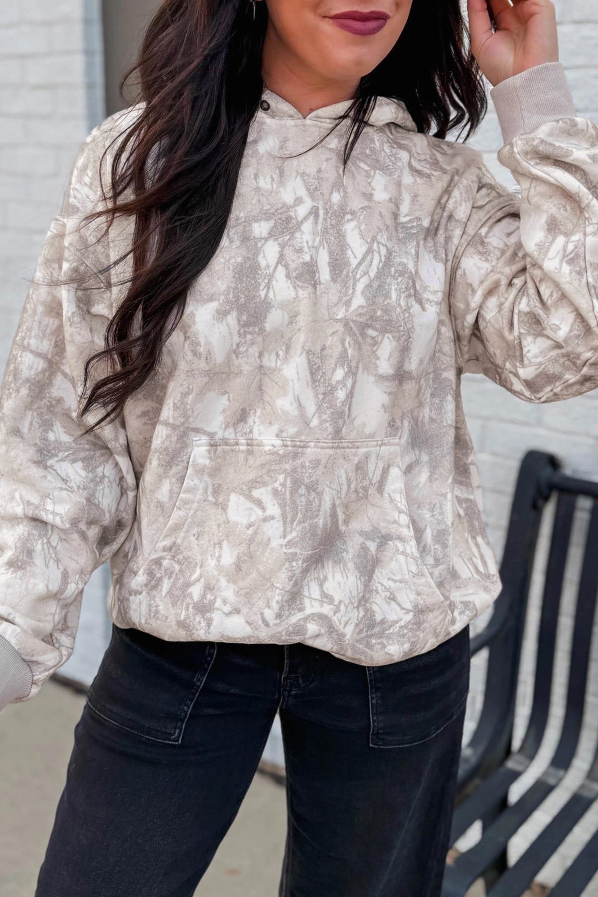 Gray Abstract Print Ribbed Hoodie — image 00