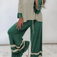 Stripe V-Neck Ruffle Contrast Sleeve Top + Drawstring Pants Set — image 00