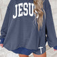 Blue Stripe Ribbed Accent Mock Neck JESUS Oversized Pullover and Shorts Set — image 00