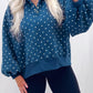 Blue Polka Dot Print Metal Button Collar Casual Pullover Sweatshirt — image 00