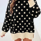 Black Polka Dot Pattern Ribbed Colorblock Trim Split Tunic Sweater — image 00