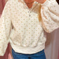 White Polka Dot Print Metal Button Collar Casual Pullover Sweatshirt — image 00