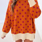 Orange Polka Dot Pattern Ribbed Colorblock Trim Split Tunic Sweater — image 00