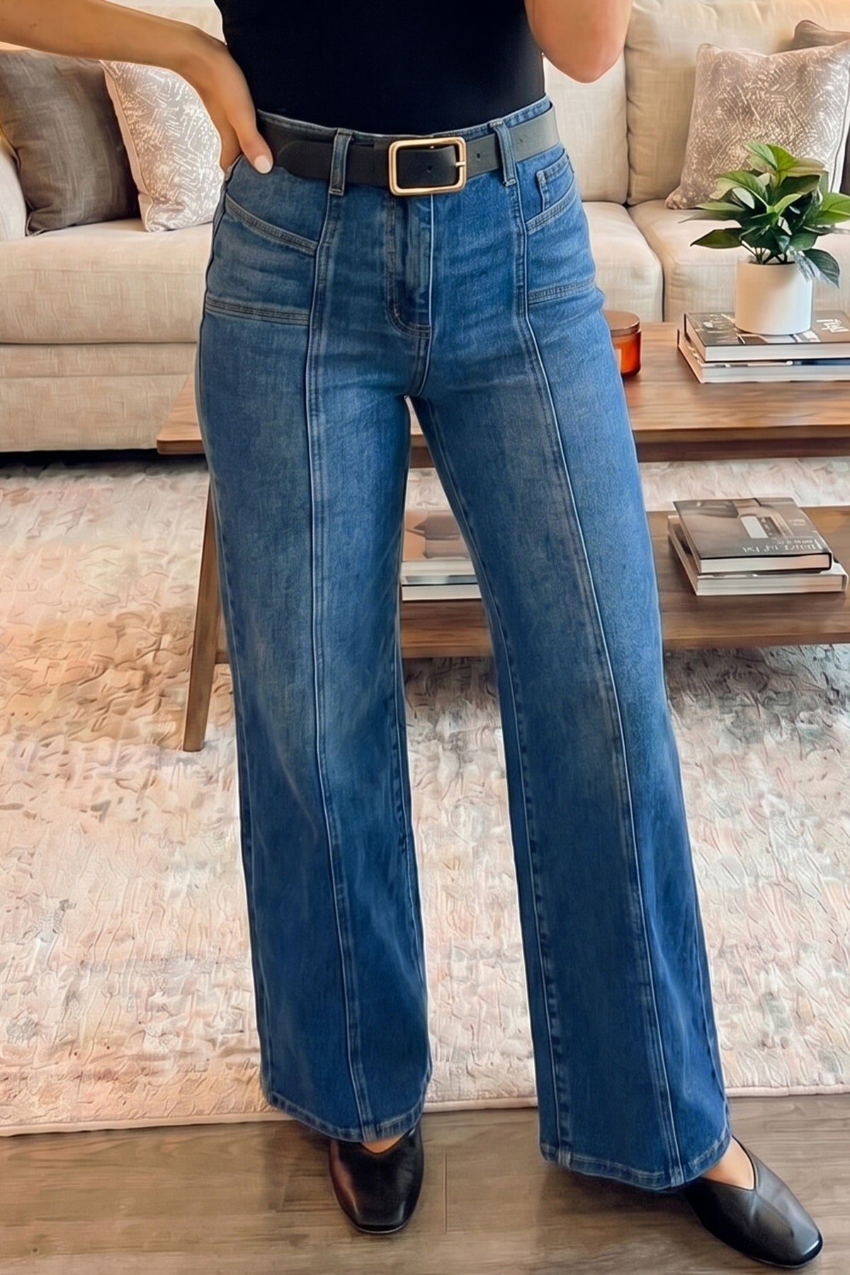 Sky Blue Tailored Seam Detail Womens Shift Jeans — image 00