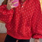 Red Polka Dot Print Metal Button Collar Casual Pullover Sweatshirt — image 00