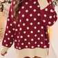 Red Polka Dot Pattern Ribbed Colorblock Trim Split Tunic Sweater — image 00