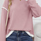 Light Pink Contrast Color Trim Knit Drop Shoulder Loose Top — image 00