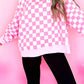 Pink Checkered Print High Neck Baggy Sweatshirt — image 00
