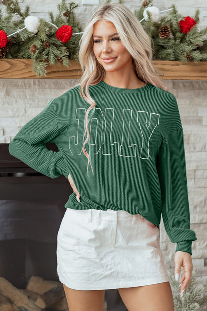 Twisted Rib Outlined MERRY Graphic Long Sleeve Top — image 00