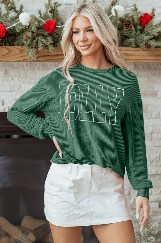 Twisted Rib Outlined MERRY Graphic Long Sleeve Top — image 00
