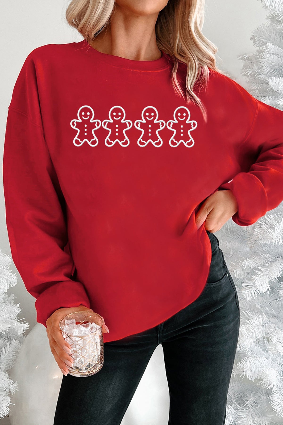 Red Gingerbread Embroidered Crewneck Sweatshirt — image 00
