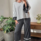 Stripe V-Neck Ruffle Contrast Sleeve Top + Drawstring Pants Set — image 00